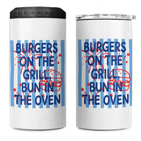 Patriotic 4th of July Pregnancy Announcement Preppy Style 4 in 1 Can Cooler Tumbler Burgers On The Grill Bun In The Oven Summer BBQ