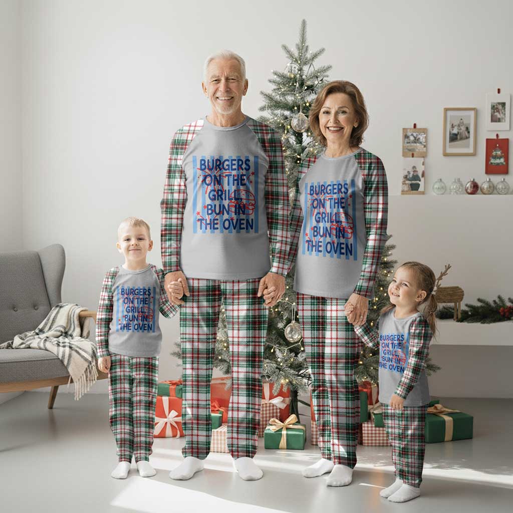 Patriotic 4th of July Pregnancy Announcement Preppy Style Plaid Pajama Set Burgers On The Grill Bun In The Oven Summer BBQ