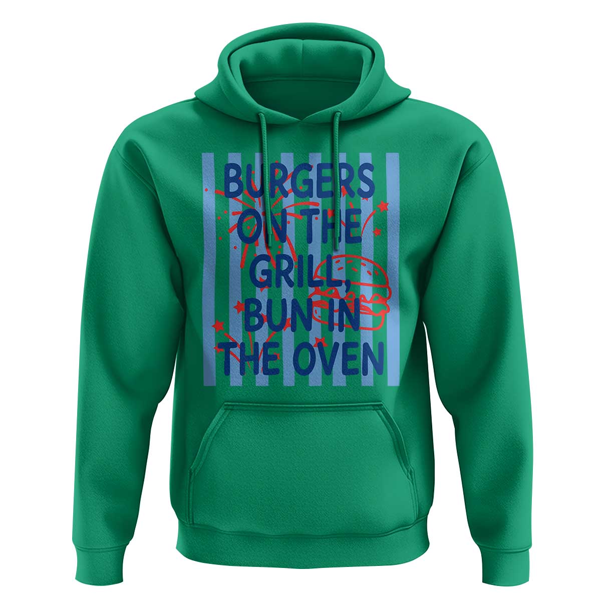 Patriotic 4th of July Pregnancy Announcement Preppy Style Hoodie Burgers On The Grill Bun In The Oven Summer BBQ