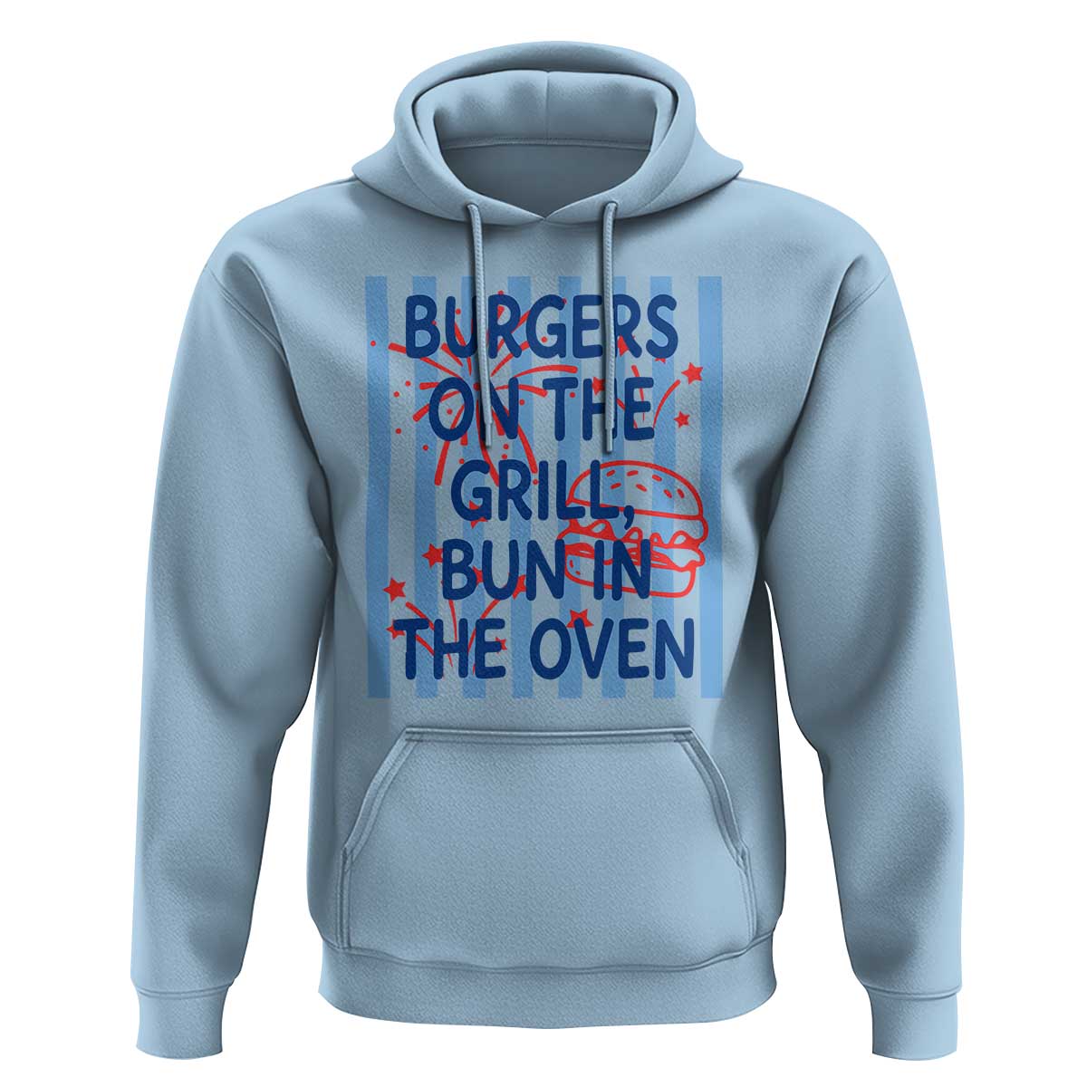 Patriotic 4th of July Pregnancy Announcement Preppy Style Hoodie Burgers On The Grill Bun In The Oven Summer BBQ