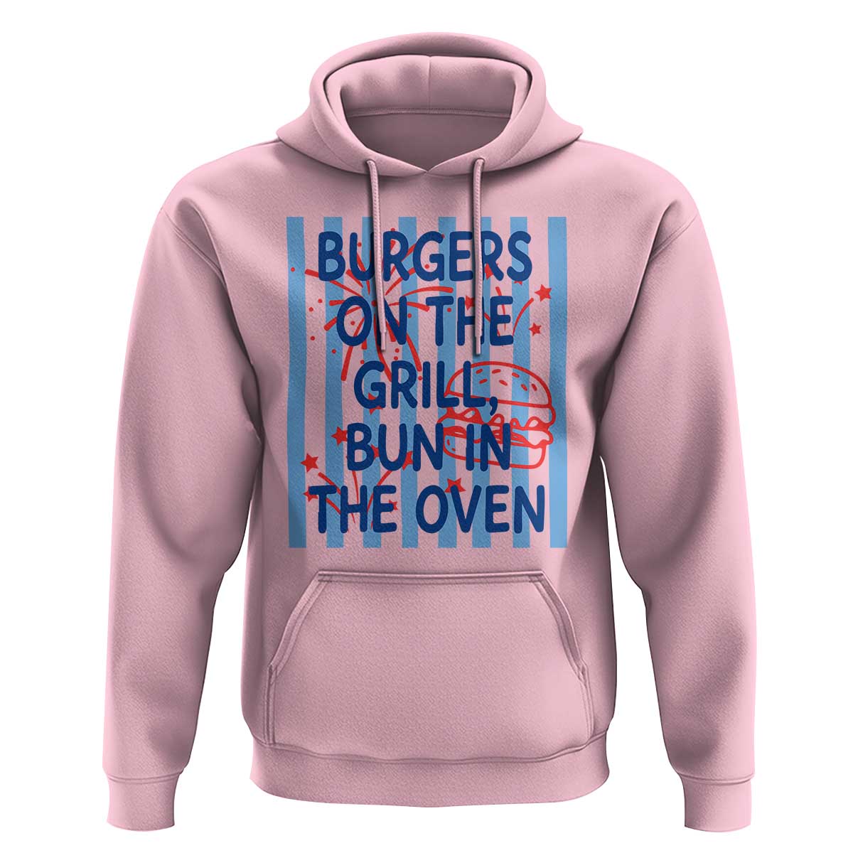 Patriotic 4th of July Pregnancy Announcement Preppy Style Hoodie Burgers On The Grill Bun In The Oven Summer BBQ