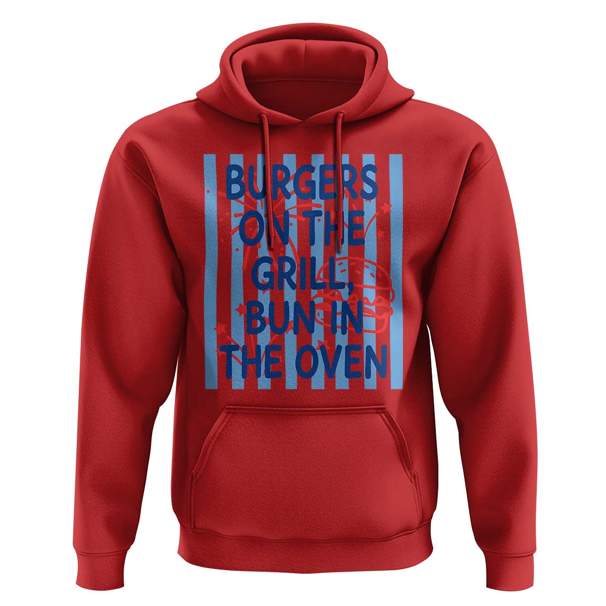 Patriotic 4th of July Pregnancy Announcement Preppy Style Hoodie Burgers On The Grill Bun In The Oven Summer BBQ