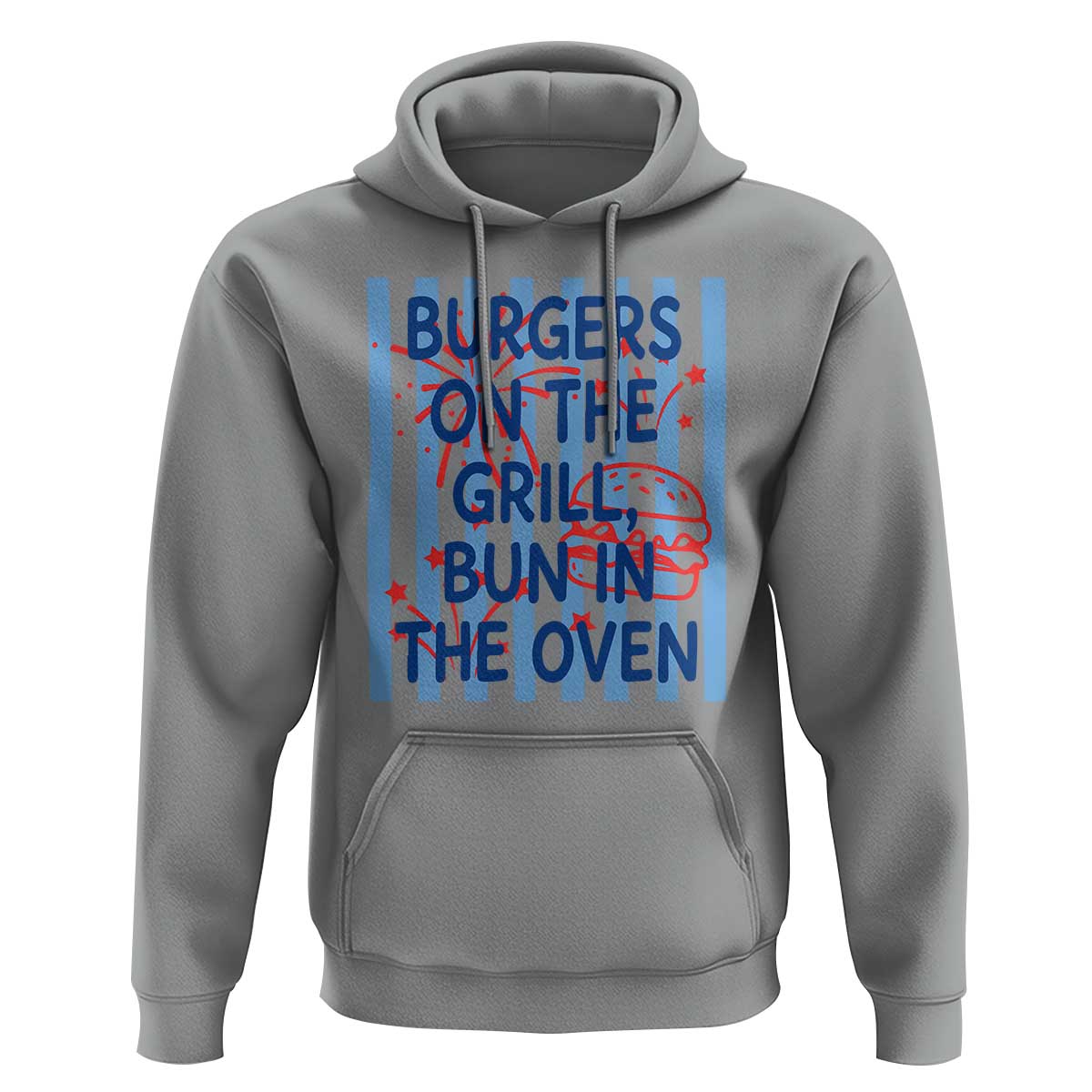 Patriotic 4th of July Pregnancy Announcement Preppy Style Hoodie Burgers On The Grill Bun In The Oven Summer BBQ