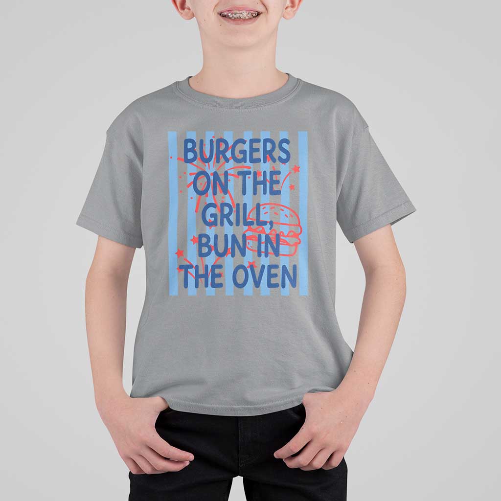 Patriotic 4th of July Pregnancy Announcement Preppy Style T Shirt For Kid Burgers On The Grill Bun In The Oven Summer BBQ