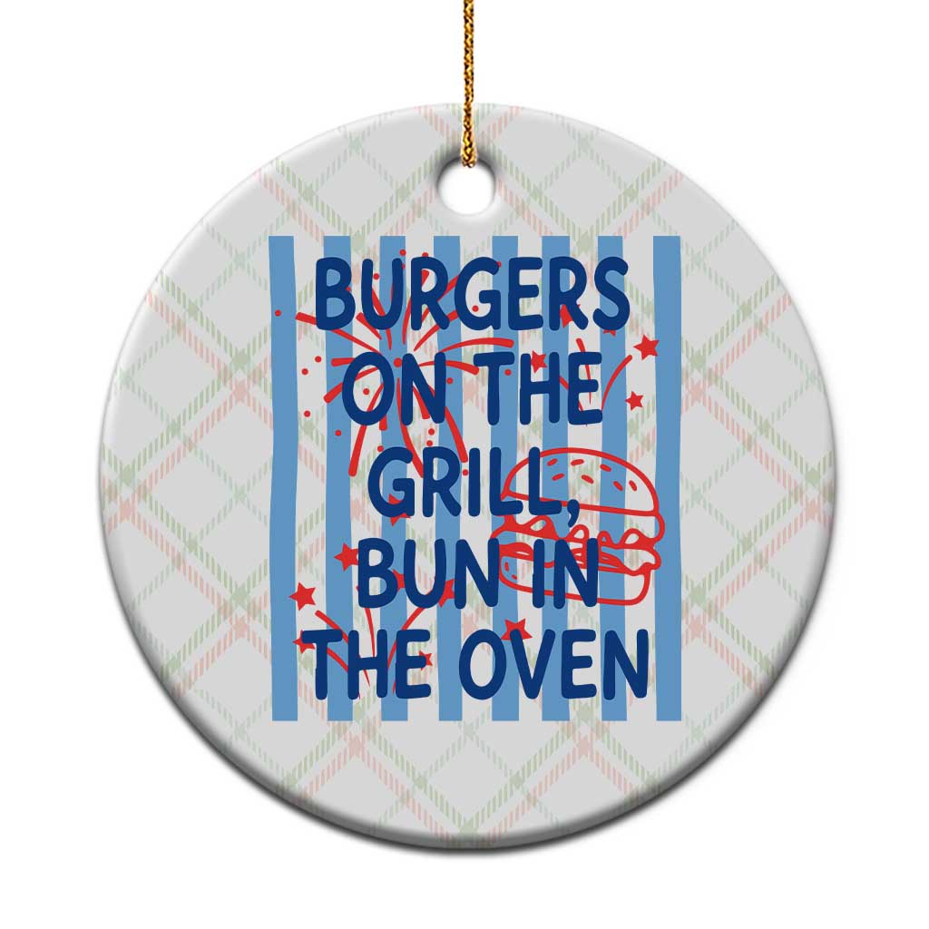 Patriotic 4th of July Pregnancy Announcement Preppy Style Ceramic Ornament Burgers On The Grill Bun In The Oven Summer BBQ