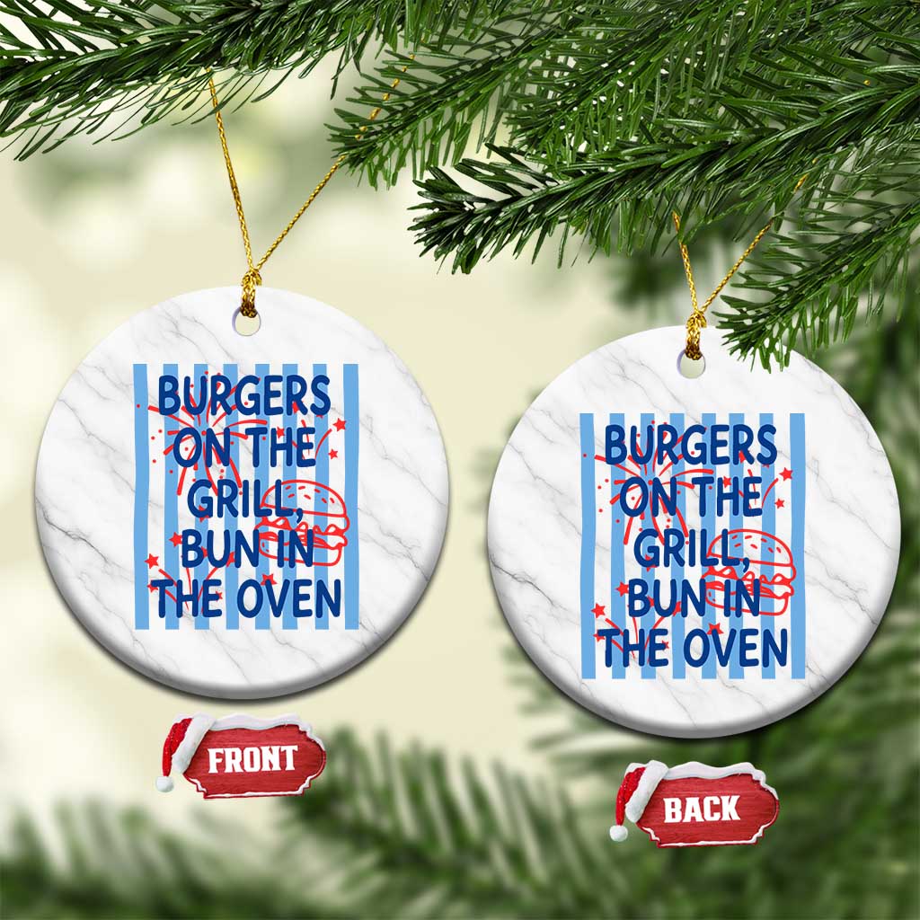 Patriotic 4th of July Pregnancy Announcement Preppy Style Ceramic Ornament Burgers On The Grill Bun In The Oven Summer BBQ