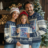 Patriotic 4th of July Pregnancy Announcement Preppy Style Ugly Christmas Sweater Burgers On The Grill Bun In The Oven Summer BBQ
