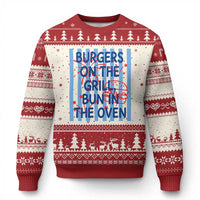 Patriotic 4th of July Pregnancy Announcement Preppy Style Ugly Christmas Sweater Burgers On The Grill Bun In The Oven Summer BBQ