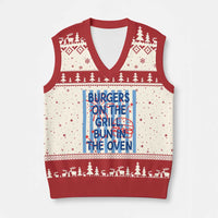 Patriotic 4th of July Pregnancy Announcement Preppy Style V-Neck Knit Sweater Vest Burgers On The Grill Bun In The Oven Summer BBQ