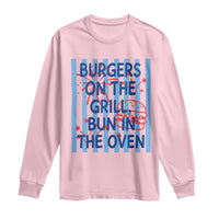 Patriotic 4th of July Pregnancy Announcement Preppy Style Long Sleeve Shirt Burgers On The Grill Bun In The Oven Summer BBQ