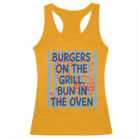 Patriotic 4th of July Pregnancy Announcement Preppy Style Racerback Tank Top Burgers On The Grill Bun In The Oven Summer BBQ
