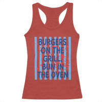 Patriotic 4th of July Pregnancy Announcement Preppy Style Racerback Tank Top Burgers On The Grill Bun In The Oven Summer BBQ
