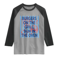 Patriotic 4th of July Pregnancy Announcement Preppy Style Raglan Shirt Burgers On The Grill Bun In The Oven Summer BBQ