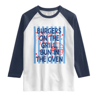 Patriotic 4th of July Pregnancy Announcement Preppy Style Raglan Shirt Burgers On The Grill Bun In The Oven Summer BBQ