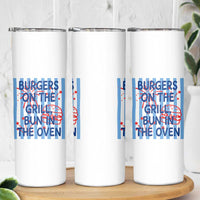 Patriotic 4th of July Pregnancy Announcement Preppy Style Skinny Tumbler Burgers On The Grill Bun In The Oven Summer BBQ