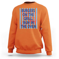Patriotic 4th of July Pregnancy Announcement Preppy Style Sweatshirt Burgers On The Grill Bun In The Oven Summer BBQ