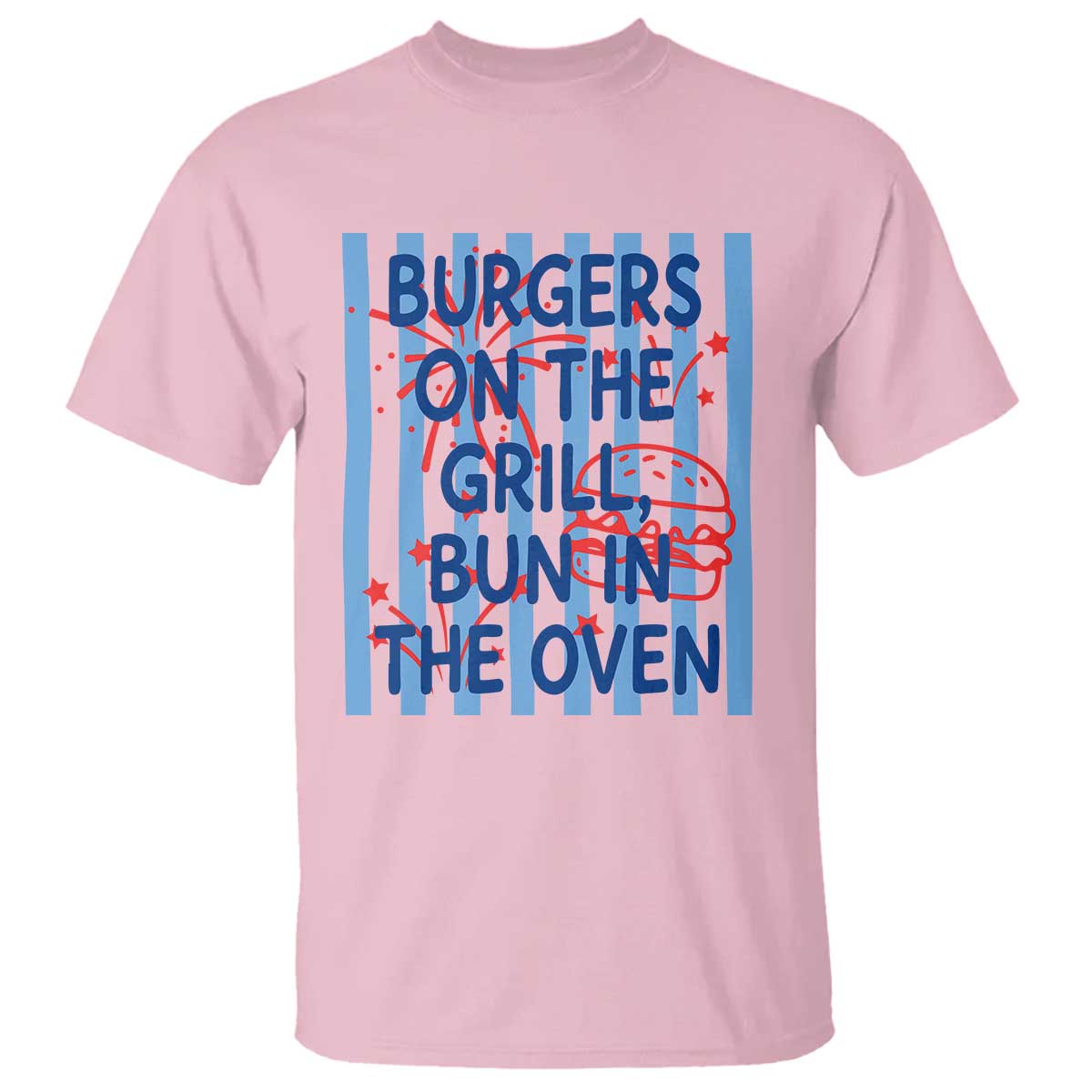 Patriotic 4th of July Pregnancy Announcement Preppy Style T Shirt Burgers On The Grill Bun In The Oven Summer BBQ