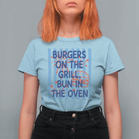 Patriotic 4th of July Pregnancy Announcement Preppy Style T Shirt For Women Burgers On The Grill Bun In The Oven Summer BBQ