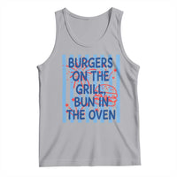 Patriotic 4th of July Pregnancy Announcement Preppy Style Tank Top Burgers On The Grill Bun In The Oven Summer BBQ