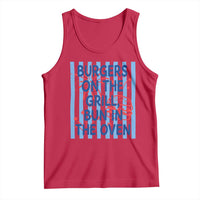 Patriotic 4th of July Pregnancy Announcement Preppy Style Tank Top Burgers On The Grill Bun In The Oven Summer BBQ