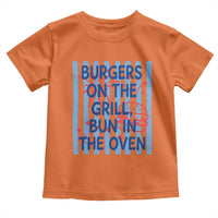 Patriotic 4th of July Pregnancy Announcement Preppy Style Toddler T Shirt Burgers On The Grill Bun In The Oven Summer BBQ