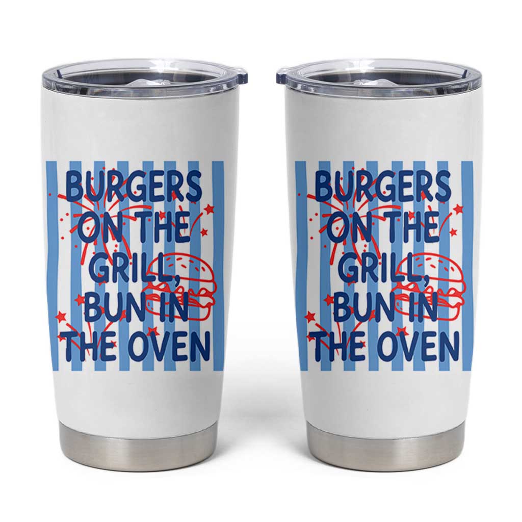 Patriotic 4th of July Pregnancy Announcement Preppy Style Tumbler Cup Burgers On The Grill Bun In The Oven Summer BBQ