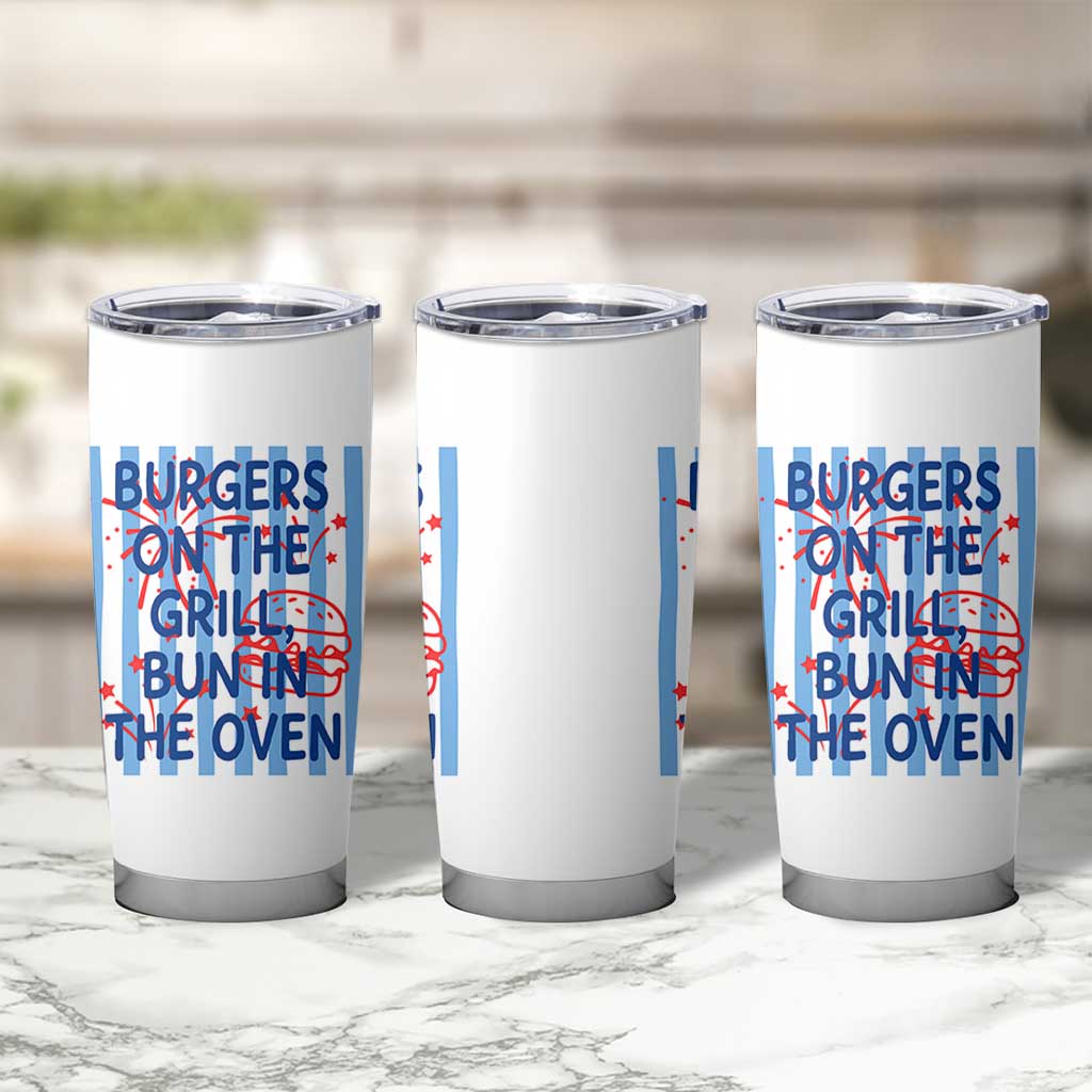 Patriotic 4th of July Pregnancy Announcement Preppy Style Tumbler Cup Burgers On The Grill Bun In The Oven Summer BBQ