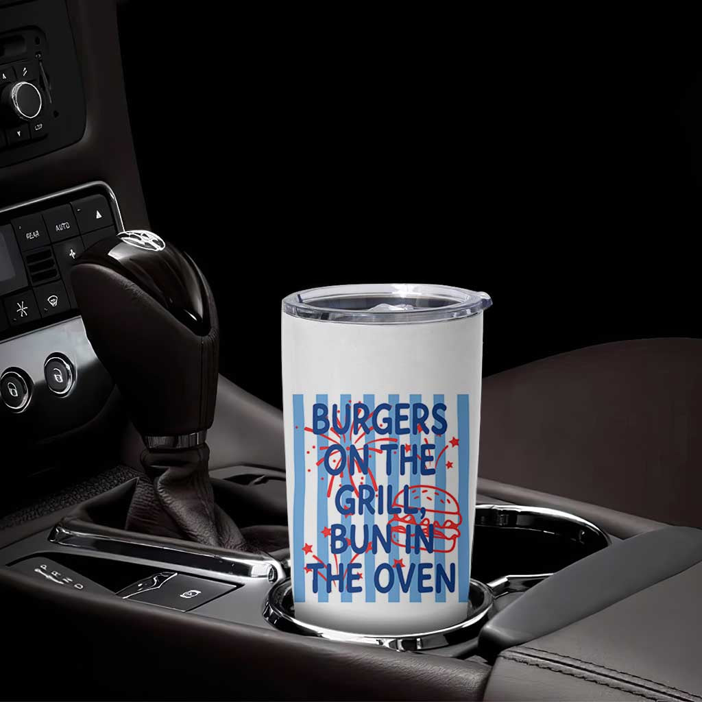 Patriotic 4th of July Pregnancy Announcement Preppy Style Tumbler Cup Burgers On The Grill Bun In The Oven Summer BBQ