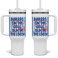 Patriotic 4th of July Pregnancy Announcement Preppy Style Tumbler With Handle Burgers On The Grill Bun In The Oven Summer BBQ