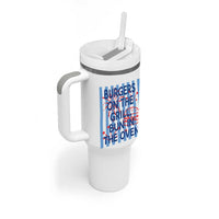 Patriotic 4th of July Pregnancy Announcement Preppy Style Tumbler With Handle Burgers On The Grill Bun In The Oven Summer BBQ