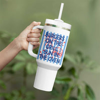 Patriotic 4th of July Pregnancy Announcement Preppy Style Tumbler With Handle Burgers On The Grill Bun In The Oven Summer BBQ