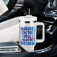 Patriotic 4th of July Pregnancy Announcement Preppy Style Tumbler With Handle Burgers On The Grill Bun In The Oven Summer BBQ