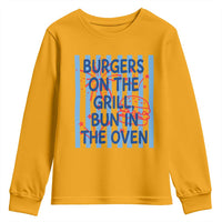 Patriotic 4th of July Pregnancy Announcement Preppy Style Youth Sweatshirt Burgers On The Grill Bun In The Oven Summer BBQ