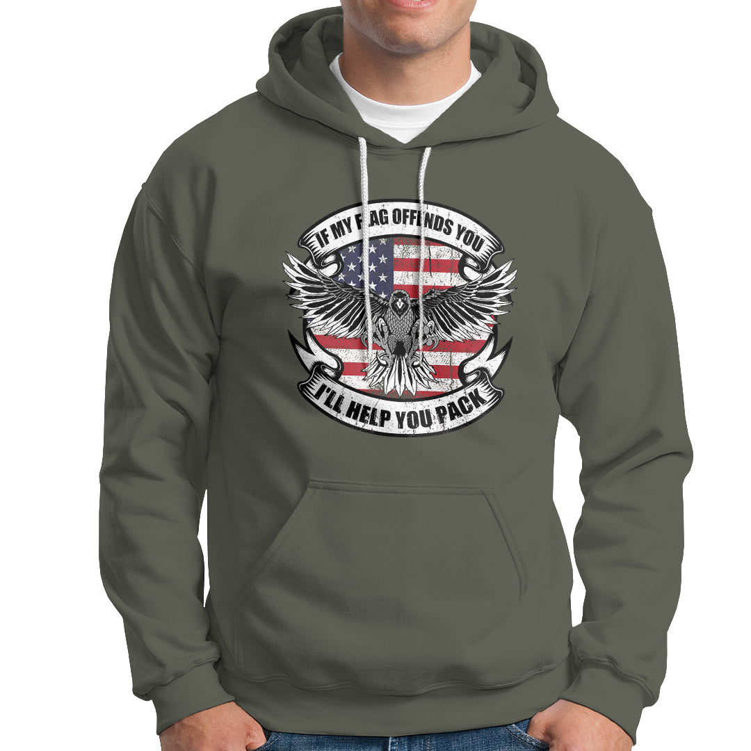 American Patriotic Hoodie If My Flag Offends You I'll Help You Pack American Flag Bald Eagle - Wonder Print Shop