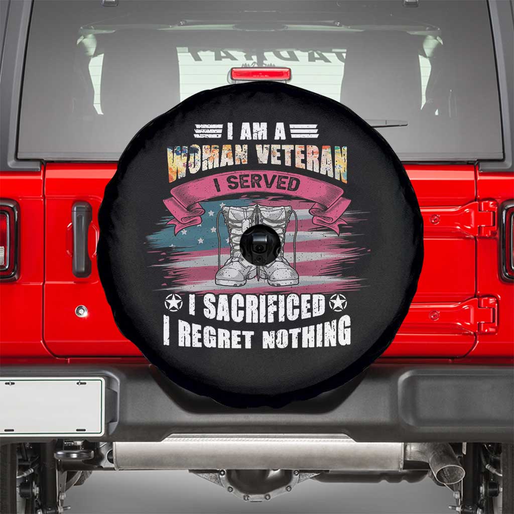 Female Veteran Spare Tire Cover I Am A Woman Veteran I Served I Sacrificed I Regret Nothing American Flag Combat Boots