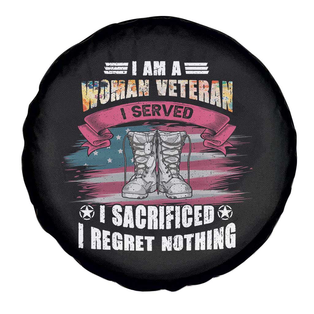 Female Veteran Spare Tire Cover I Am A Woman Veteran I Served I Sacrificed I Regret Nothing American Flag Combat Boots