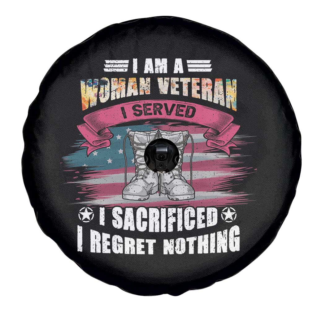 Female Veteran Spare Tire Cover I Am A Woman Veteran I Served I Sacrificed I Regret Nothing American Flag Combat Boots
