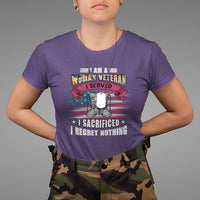 Female Veteran T Shirt I Am A Woman Veteran I Served I Sacrificed I Regret Nothing American Flag Combat Boots - Wonder Print Shop