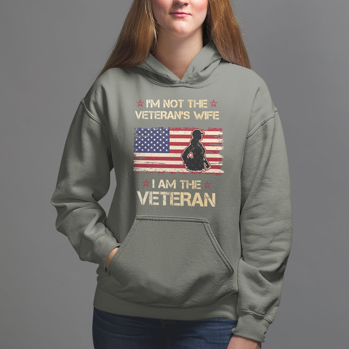 Female Veteran Hoodie I'm Not The Veteran's Wife I Am The Veteran American Flag - Wonder Print Shop