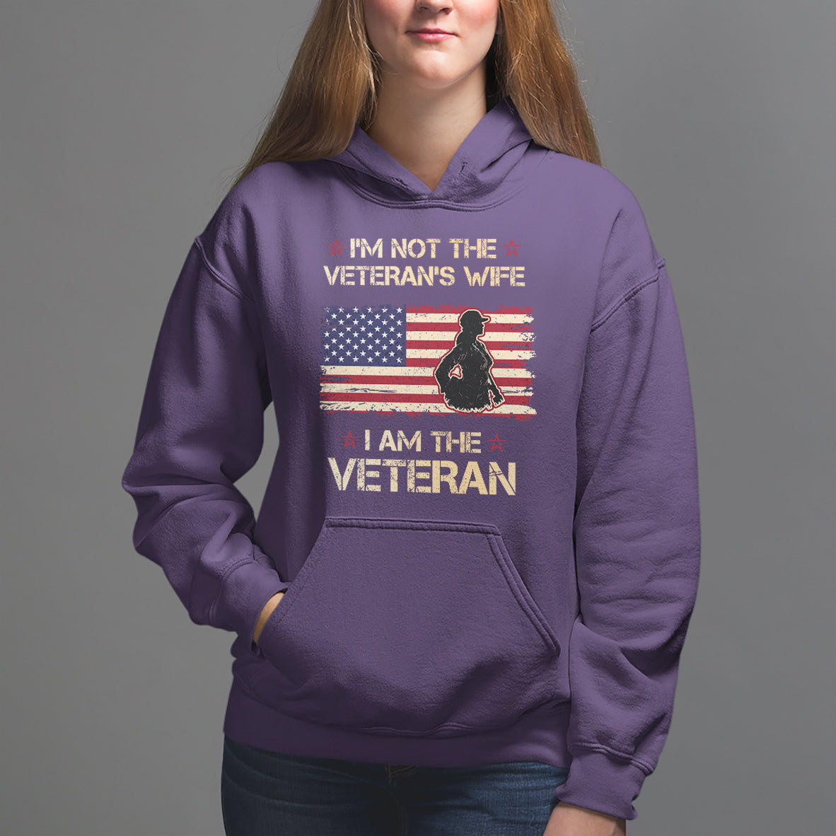 Female Veteran Hoodie I'm Not The Veteran's Wife I Am The Veteran American Flag - Wonder Print Shop