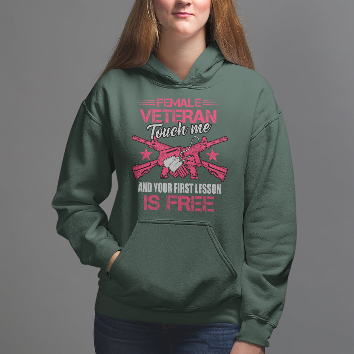 Female Veteran Hoodie Touch Me And Your First Lesson Is Free Strong Women Dog Tags - Wonder Print Shop