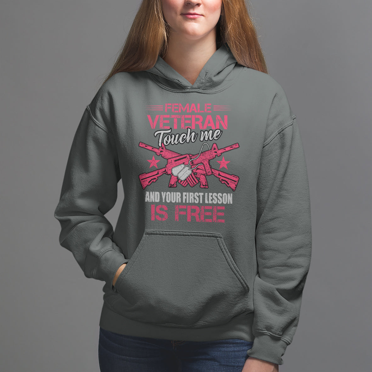 Female Veteran Hoodie Touch Me And Your First Lesson Is Free Strong Women Dog Tags - Wonder Print Shop