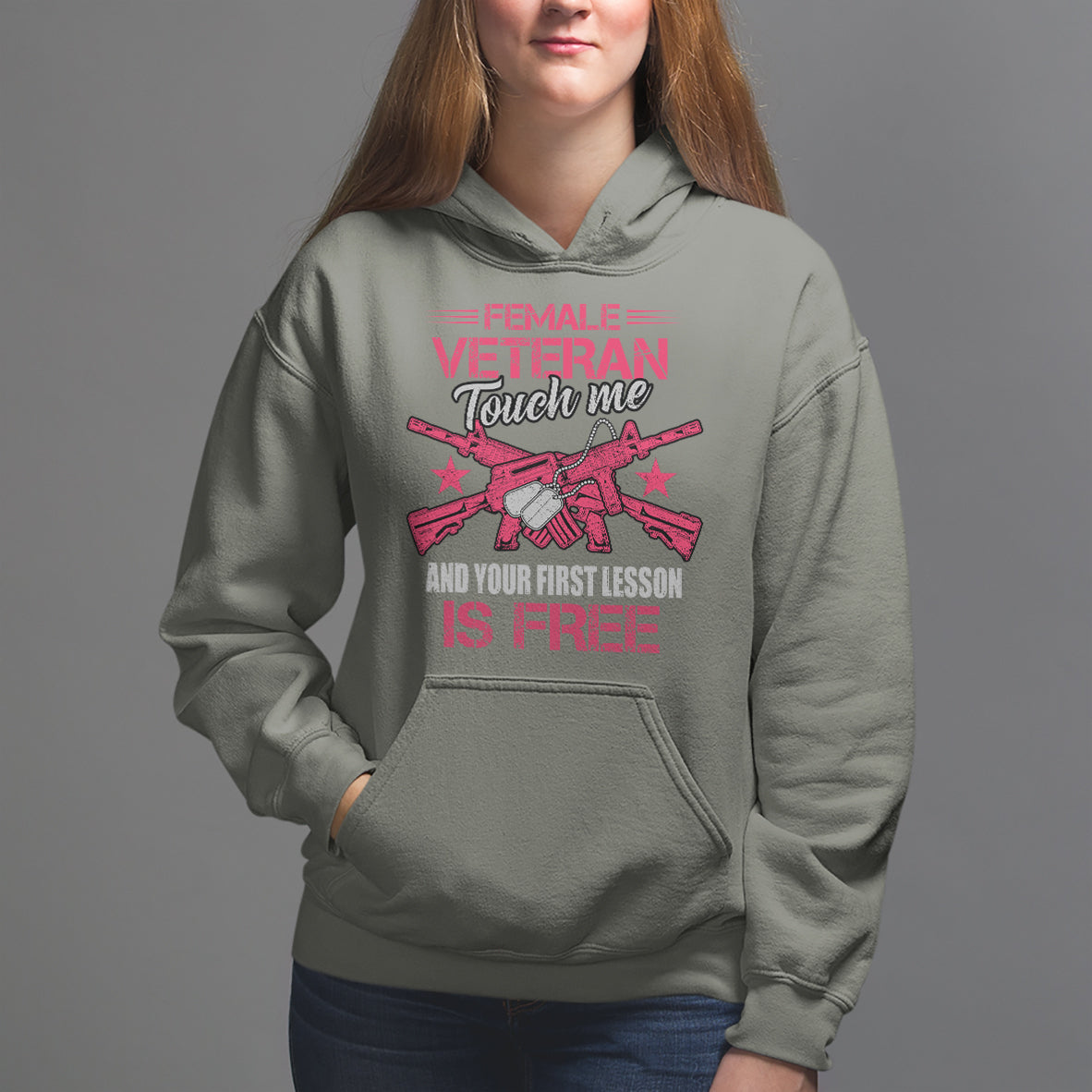 Female Veteran Hoodie Touch Me And Your First Lesson Is Free Strong Women Dog Tags - Wonder Print Shop
