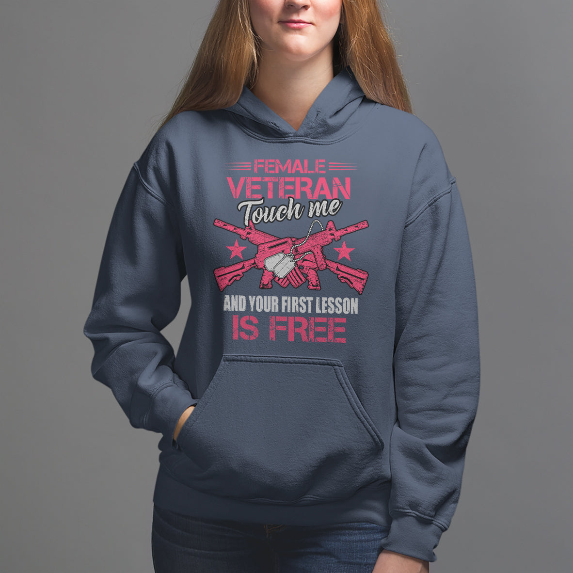 Female Veteran Hoodie Touch Me And Your First Lesson Is Free Strong Women Dog Tags - Wonder Print Shop