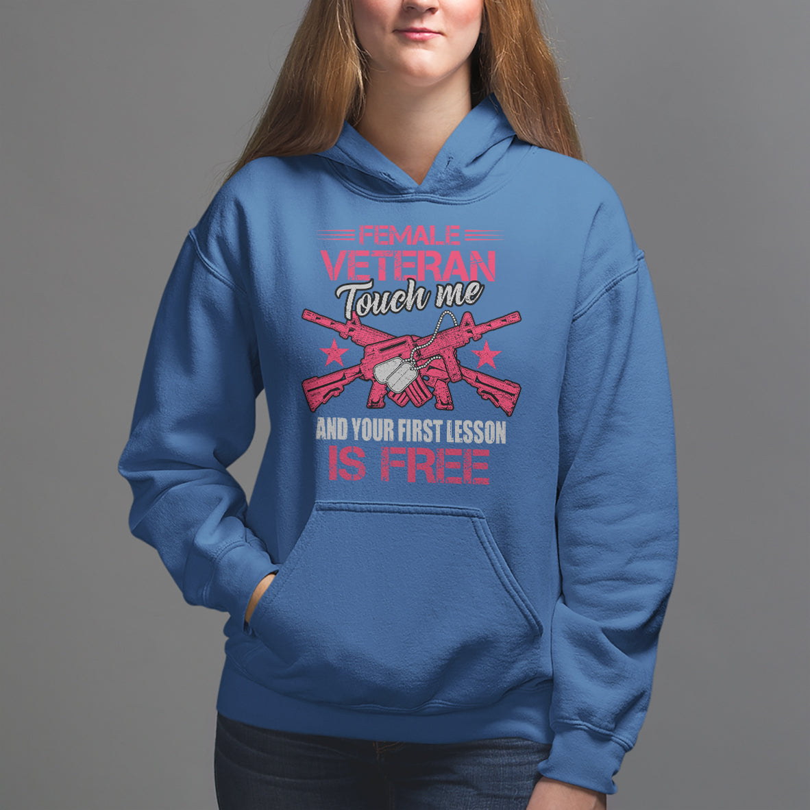 Female Veteran Hoodie Touch Me And Your First Lesson Is Free Strong Women Dog Tags - Wonder Print Shop