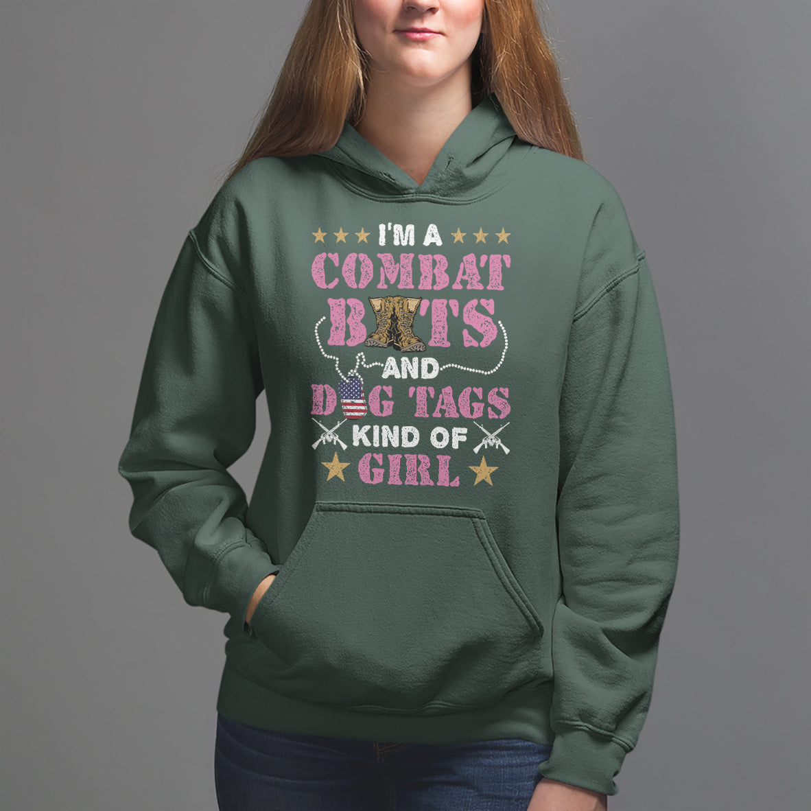 Female Veteran Hoodie I'm A Combat Boots And Dog Tags Kind Of Girl - Wonder Print Shop