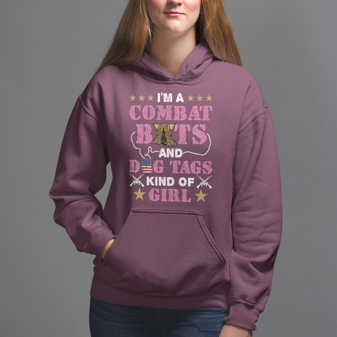 Female Veteran Hoodie I'm A Combat Boots And Dog Tags Kind Of Girl - Wonder Print Shop