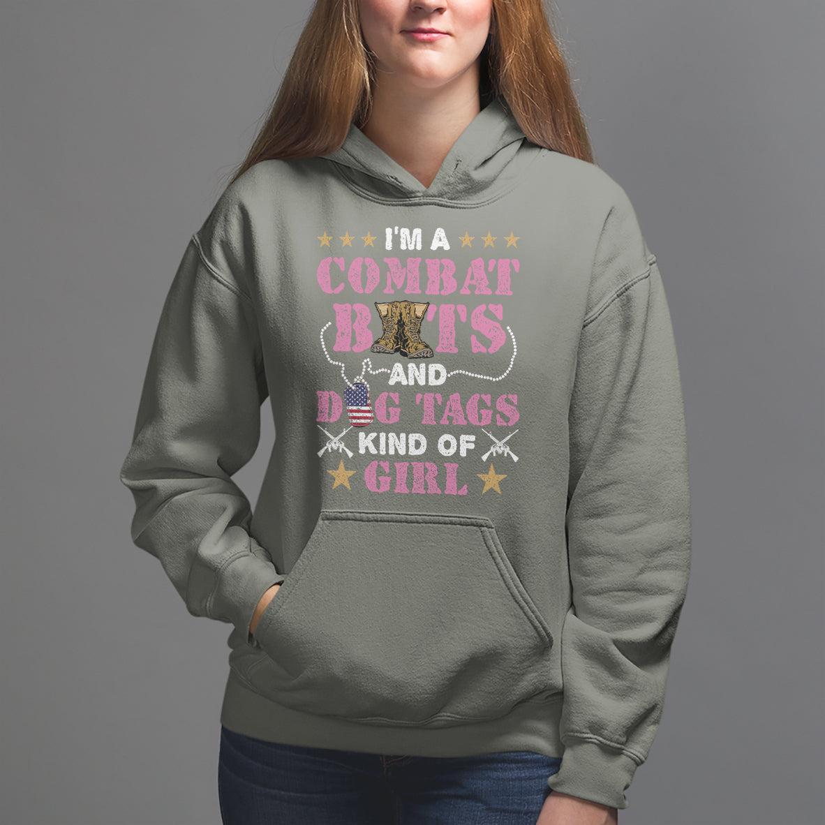 Female Veteran Hoodie I'm A Combat Boots And Dog Tags Kind Of Girl - Wonder Print Shop