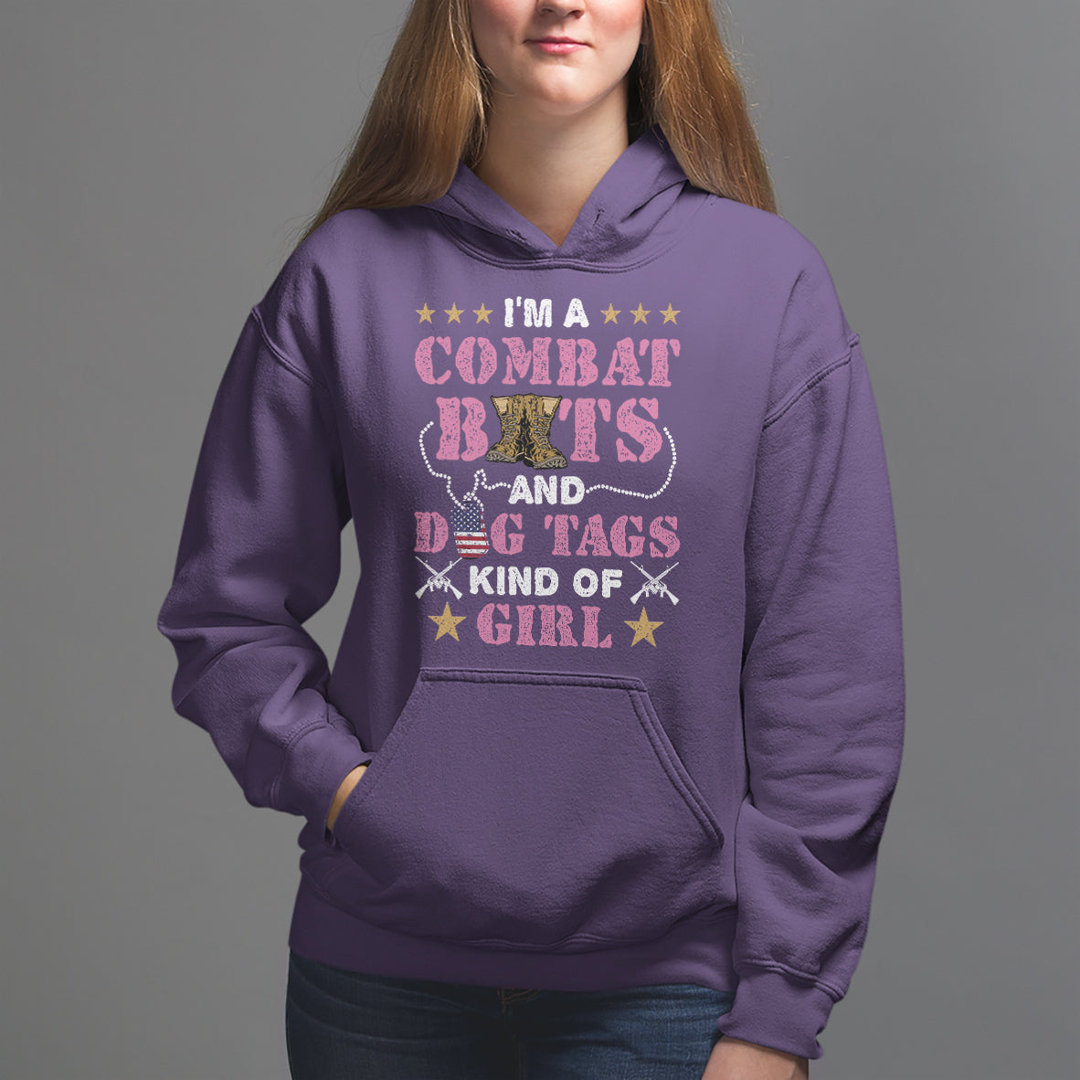 Female Veteran Hoodie I'm A Combat Boots And Dog Tags Kind Of Girl - Wonder Print Shop