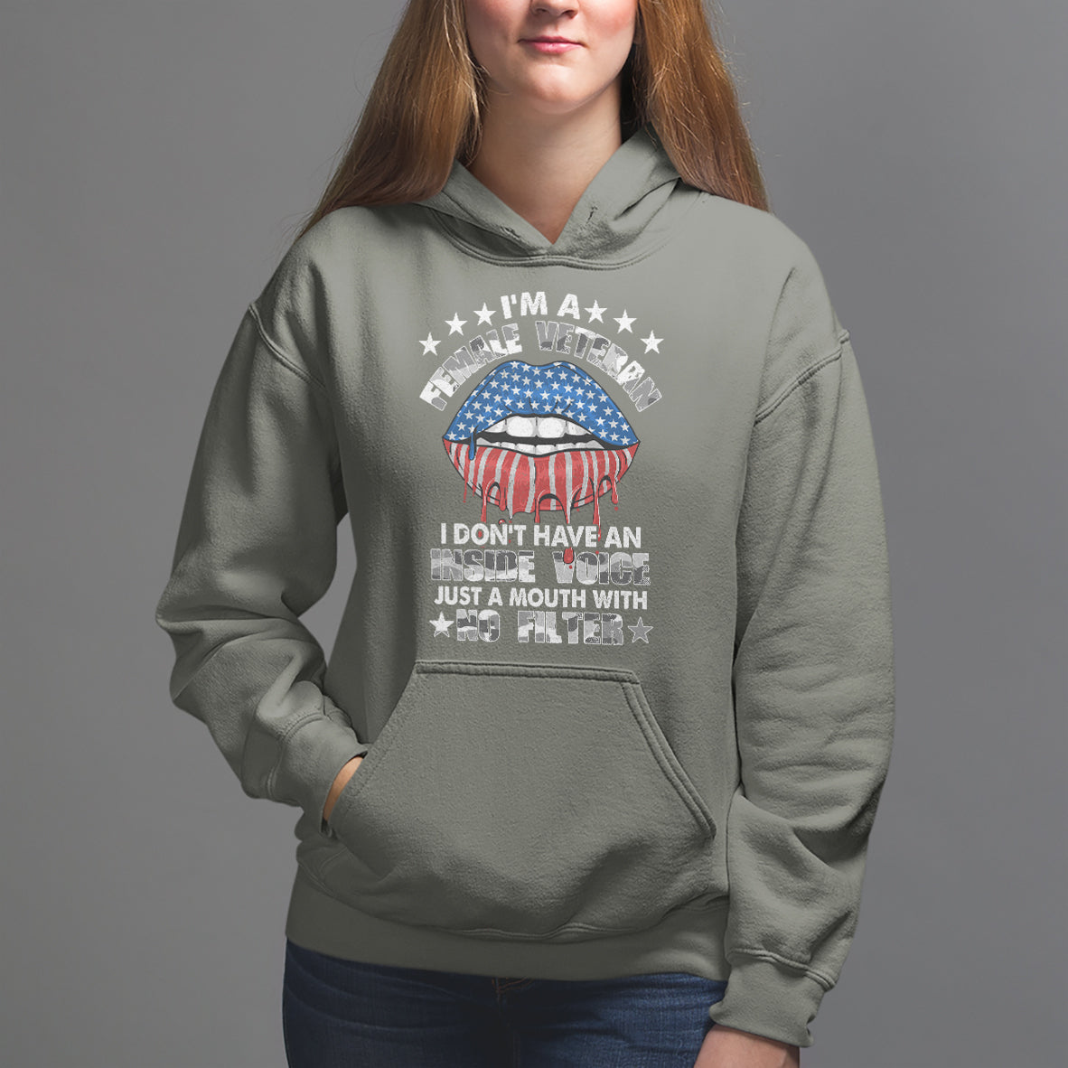 Female Veteran Hoodie I Don't Have An Inside Voice Just A Mouth With No Filter Women Lips - Wonder Print Shop
